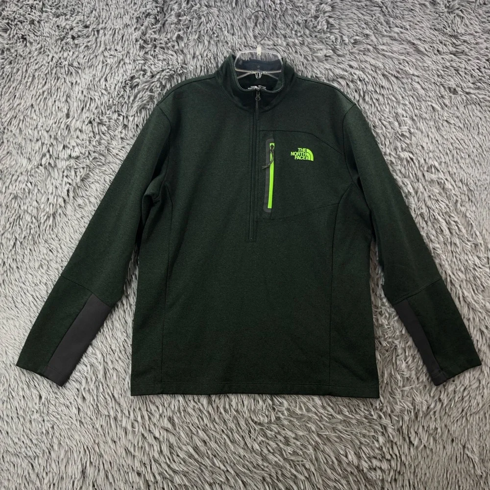 North Face Pullover Mens Large Quarter Zip Fleece Inside Logo Green Zipper